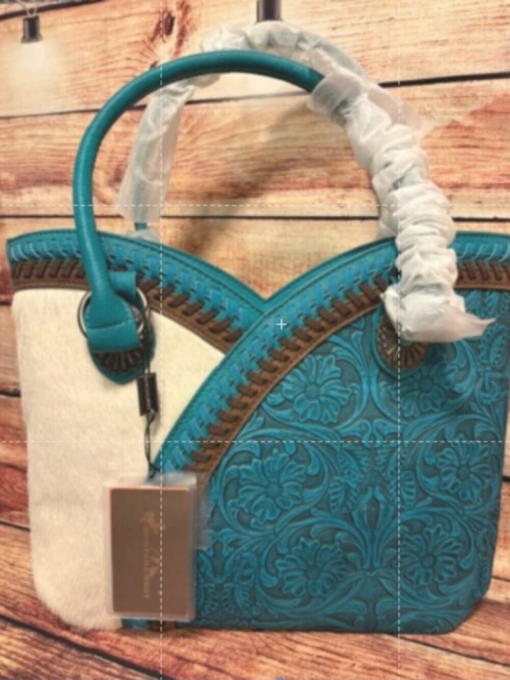 Montana West Turquoise Cowhide Floral Tooled Tote Bag NWT - Sold out